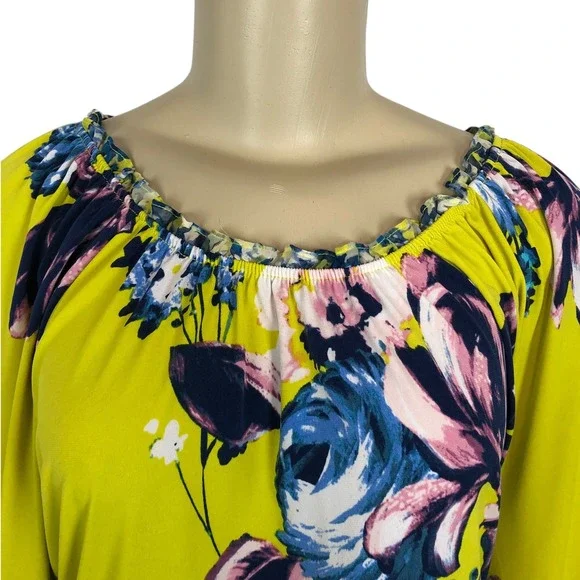 Susan Graver Floral Print Bell Sleeve Liquid Knit Tunic Top XL Boho Multicolor - Picture 5 of 10